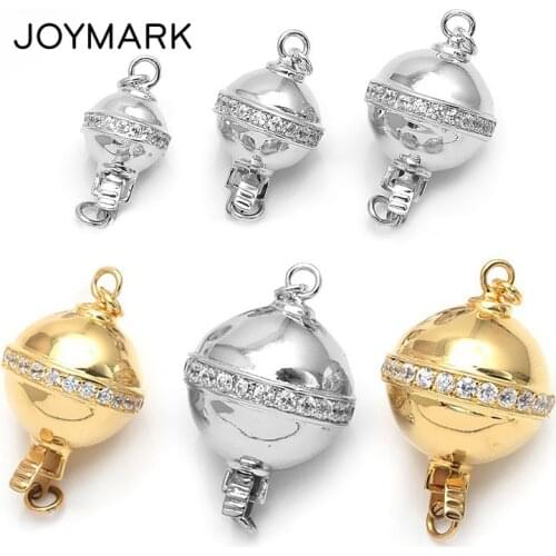 Four Sizes Zirconia Pave Ribbon Strap 925 Sterling Silver Round Ball Box Clasp Connector Charm Pearl Jewelry Findings SC-BC207