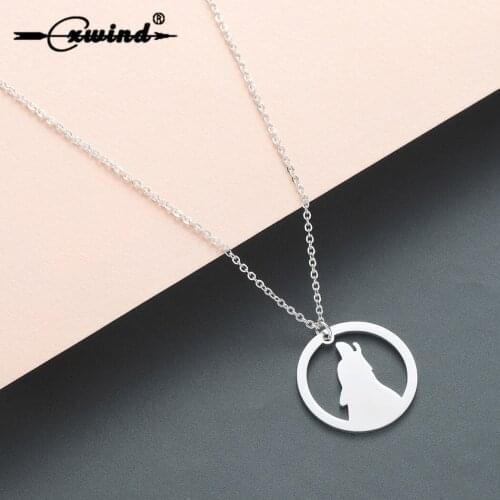 Cxwind Stainless Steel Animal Howling Wolf Necklace For Women Man Charm Wolf Hill Pendant Choker Necklace Statement Jewelry
