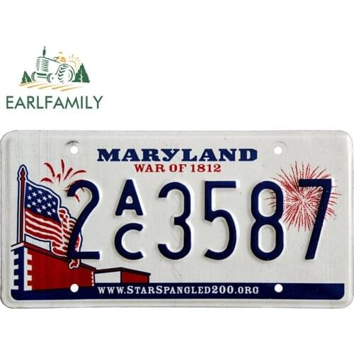 EARLFAMILY 30cm x 15.6cm for Maryland License Plate Car Stickers Personality Waterproof Vehicle Decoration Window Vinyl Decal