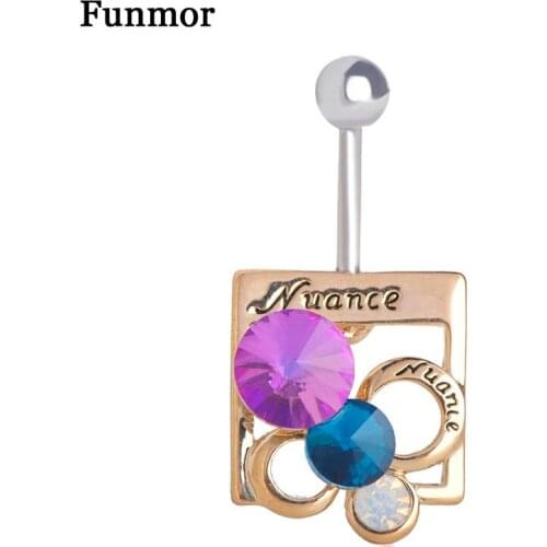 Funmor Delicate Geometric Navel Button Rings Crystal Body Jewelry Women Girls Summer Club Bar Bikini Sexy Decoration Accessories