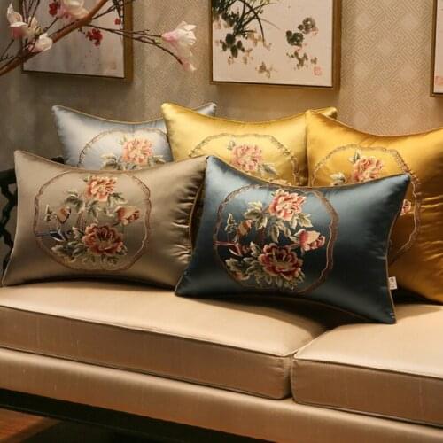 Chinese Traditional Home Sofa Bed Decor Pillowcase Embroidery Flowers Cushion Cover High Precision Jacquard Decorative Pillows