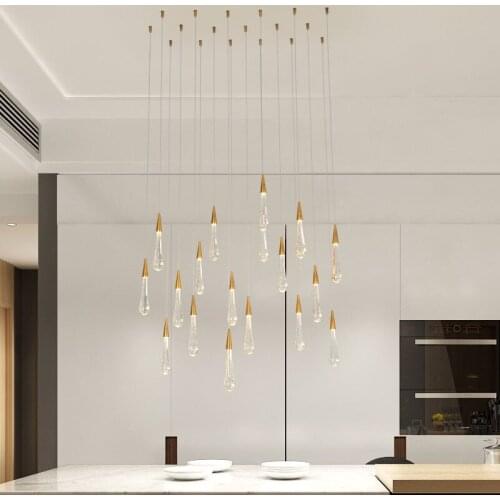 Gold Water drop Crystal Creative Pendant Light European-style Luxury LED Lamps Moderm Glass Indoor Lighting Restaurant