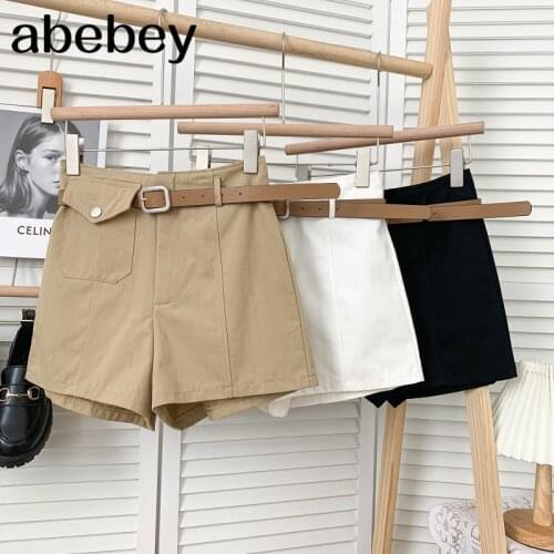 Fashion versatile solid color Shorts single pocket design high waist casual wide leg Shorts with belt 2021 New Summer