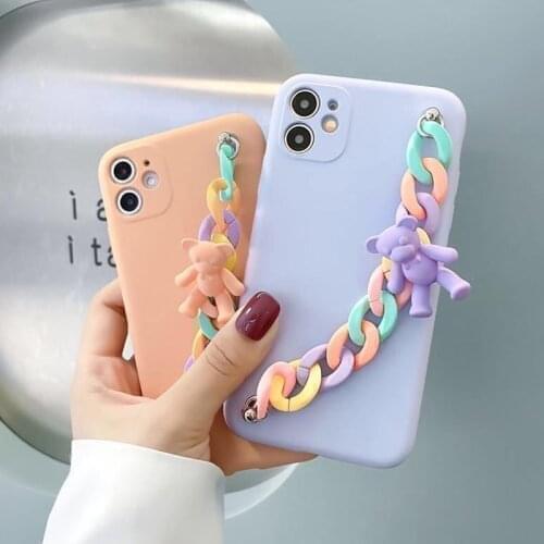 Cartoon Bear Pendant Macaron Bracelet Phone Case Cover For OPPO Reno 4 SE 3 Pro Reno2 Z F Reno4 Find X2 Lite Neo