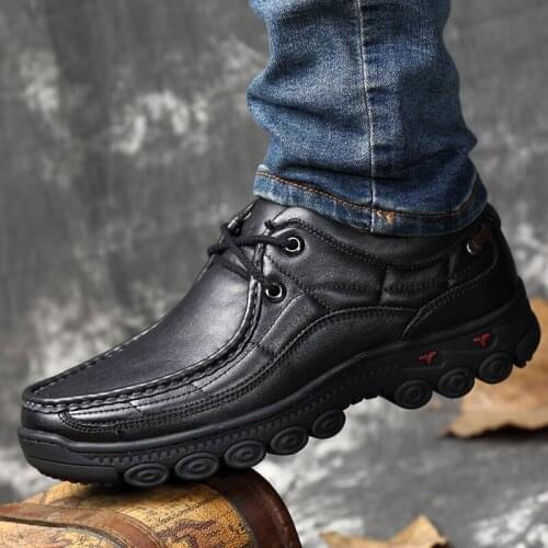 Mens Shoes High Quality Outdoor Casual Genuine Leather Hiking Shoes Men Oxfords Resistant Rubber Male Luxury Footwear Plus Size