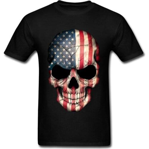 Mens T Shirts American Flag Skull T-shirt 2018 New Arrive Tshirt Custom Group Design Men Top Tees Shirt Retro Style Blue Camisa