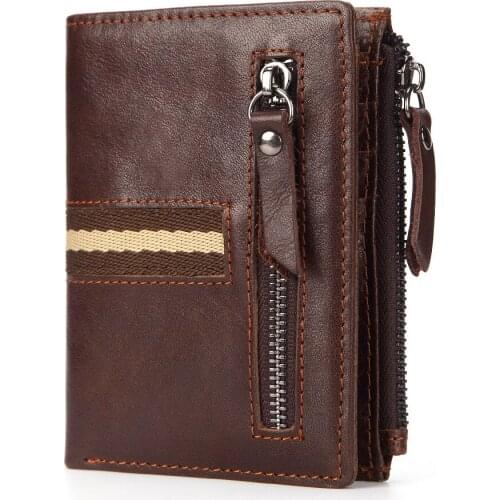 Mens wallet purse oil wax leather double zipper purse first layer leather wallet leather short coin coin fashion brand 348