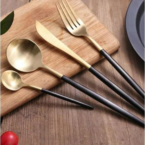 Japanese dinnerware cutlery set stainless steel gold plated flatware quality tableware household wholesale LX6706