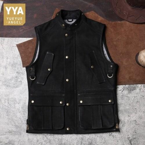 2021 New Vintage Mens Fashion Solid Vest Jacket Casual O-Neck Zippers Pockets Male High Quality Sleeveless Vest Korean Style