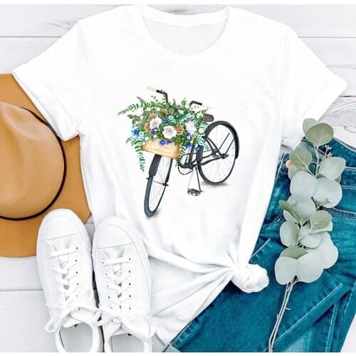 New Arrival Women T Shirt Graphic Bike Printed Fashion Casual 90s Tees Lady Tops Summer Clothing Short Sleeve T Shirts T-Shirt