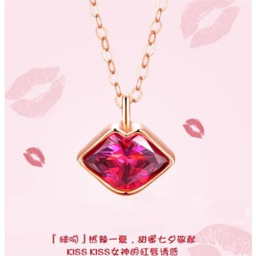 New Creative Red Kiss Lips Love Sweet 925 Sterling Silver Personality Fashion Nose Crystal Lover Gift Necklaces H471
