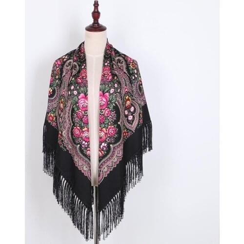 Luxury Printing Oversize Square Blankets Russian Women Wedding Scarf Retro Style Cotton Handkerchief Autumn Shawl 140*140cm