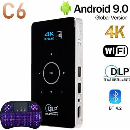 C6 Mini DLP Projector 4K Android 9.0 WiFi BT4.2 Portable Outdoor Movie Home Cinema For Smartphone Miracast Airplay Smart TV Box