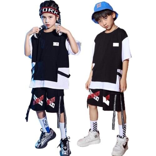 Lolanta Boys Casual Wear T-shirt Top Or Shorts Costume Black White Set Kids Girls Hip Hop Dance Clothes Unisex Loose Style