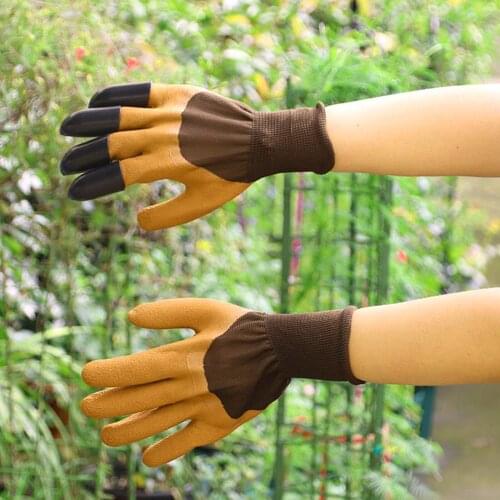 Garden Gloves with Fingertips Claws Garden Rubber Working Glove Gardening Digging Planting Weeding Seed Waterproof Glove Outdoor