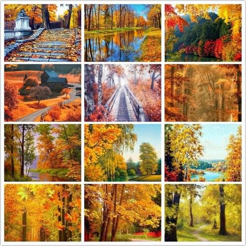 SHAYI DIY 5D Diamond Painting Autumn Leaves Landscape Full Square/Round Drill Mosaic Embroidery Cross Stitch Scenery Home Decor