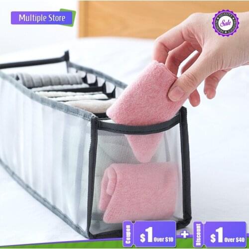 Washable Foldable Drawer Underwear Socks Organizer Box 6/7/11 Grids Bra Separated Organizer For Home Closet Storage Organizer