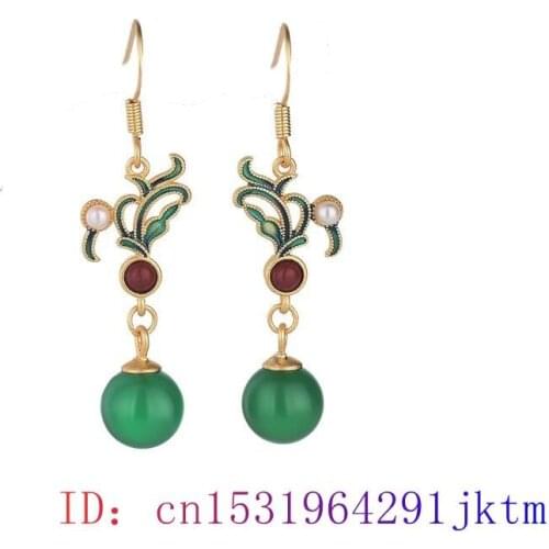 Green Jade Bead Earrings Amulet Women Gemstone Crystal Natural 925 Silver Zircon Fashion Jewelry Chalcedony Gifts