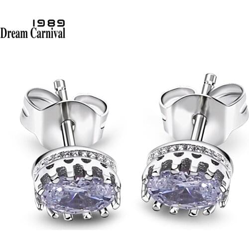 DreamCarnival 1989 Popular Style Stud Earings for Women High Quality Oval Zircon Princess Crown Shape Everyday Jewelry SE11560RB