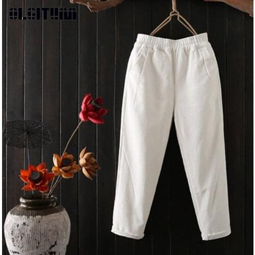 New 2020 Autumn Winter Corduroy Pants Women Casual Elastic Waist Mid Corduroy Harem Pants Trousers Pantalon Mujer Plus Size