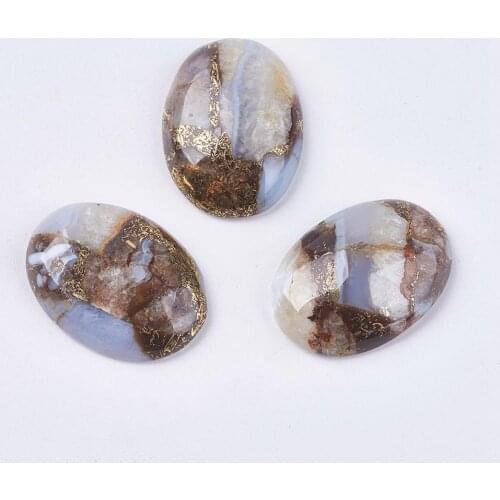 10pcs Oval Natural Gemstone Cabochons with Gold Line DIY Jewelry Making, Dyed, Mixed Color, 25~26x18~19x6~6.5mm