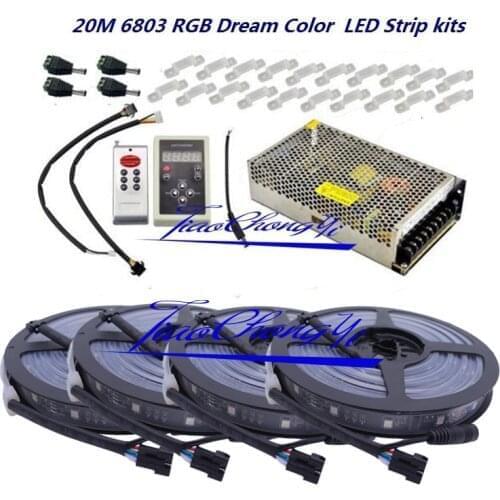 DC 12V 5050 RGB Dream Color 6803 LED Strip Black PCB +IC 6803 RF Remote Controll +Power adapter