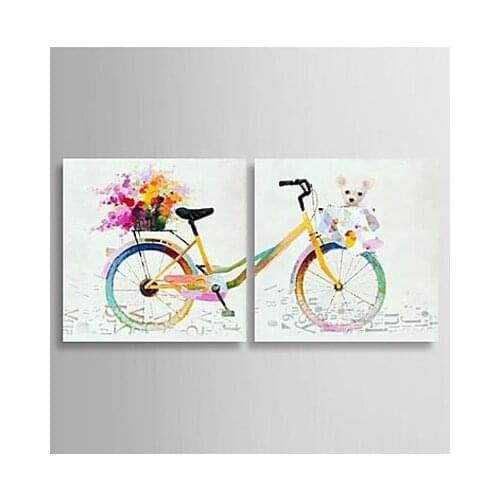 2pcs Hand Painted Canvas Painting-Colorful Bike -Still Life Oil Painting Wall Art-Modern Canvas Art Wall Decor