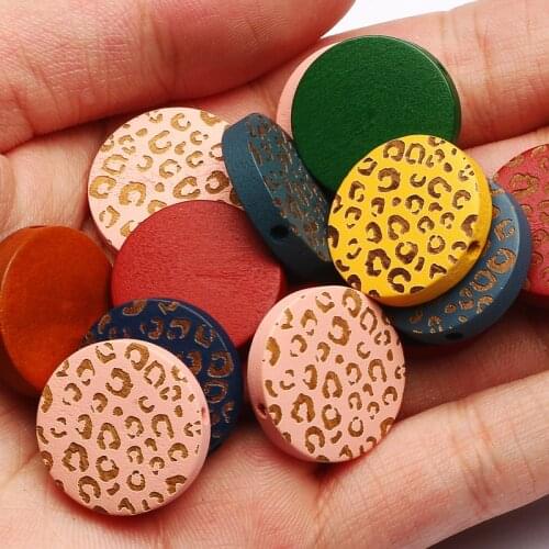 20pcs 15/20mm Mixed Leopard Pattern Colored Natural Wood Beads Loose Spacer Beads For Jewelry Making DIY Handmade Accessories