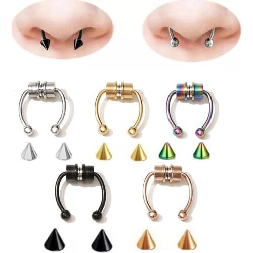 2021 Fake Piercing Nose Ring Magnetic Nose Piercing Alloy Hoop Septum Rings For Women Men Fashion Punk Goth Body Jewelry Gifts