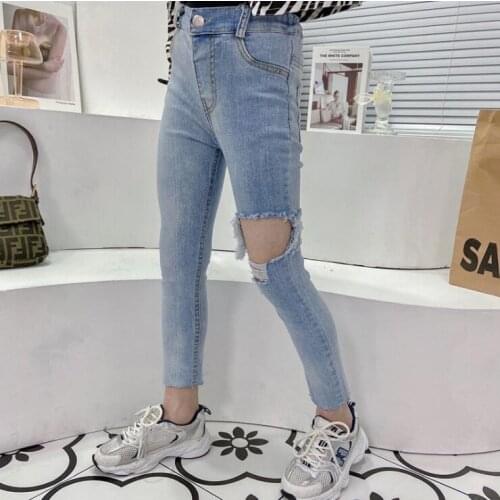 2021new wholesale girls denim holes pants fashion summer spring girls jean pants 4-9t A819