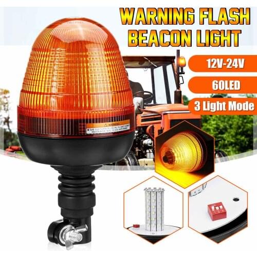 3 Modes 12V 24V 60 LED Car Rotating Flashing Beacon Light Flexible Warning Light Emergency Lamps Amber Tractor Truck SUV Boat