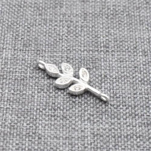 4 Pieces of 925 Sterling Silver Leaf Branch Connector Charms w/ CZ for Bracelet Necklace