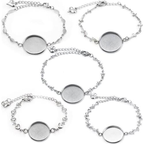 5pcs Stainless Steel Bracelet Bangles Base Round Cabochon 20mm Cameo For Bracelets Tray Blanks Bezel Settings DIY Jewelry Making