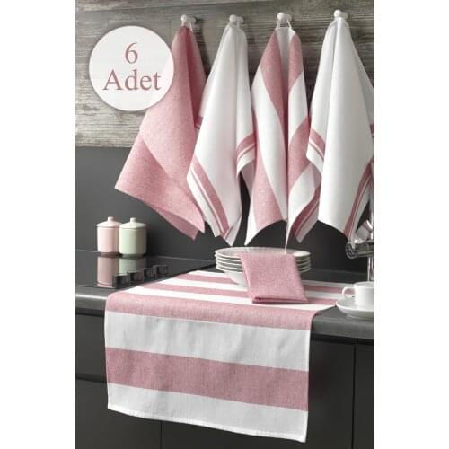 6lı Kitchen Napkins Set Pink