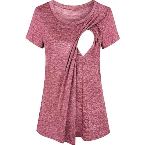 Maternity Tee Plus Size Womens Clothing O-Neck Solid Short Sleeve Breast-Feeding Pregnant Woman Nursing Blouse ropa premama