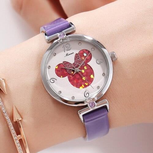 Disney Original Minnie Cuties Girl Women Quartz Watch Fashion Waterproof Ladies Watch Female Diamond Student Watches Gift Clock