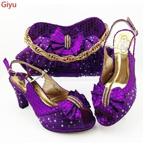 Doershow nice looking Shoes And Bag Matching Set With purple Hot Selling Women Italian Shoes And Bag Set For Party !HBZ1-14