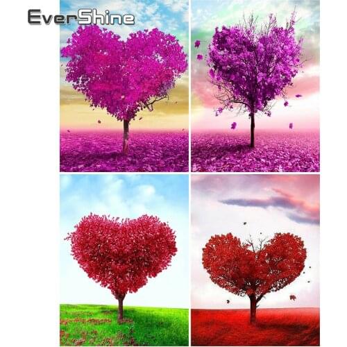 EverShine Full Drill Square Diamond Painting Tree Diamond Embroidery Landscape Rhinestones Mosaic Heart DIY Decor For Home