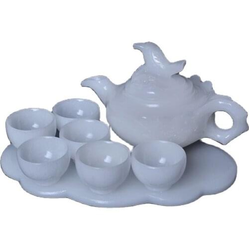 China Jade Carved Jade Bamboo Bundle Teapot Teapot Six Cups Of Tea Kung Fu