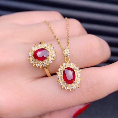 KOFSAC 2020 Luxury 925 Silver Necklace Set For Women Wedding Jewelry Fashion Crystal Red Flower Necklaces Girl Party Accessories
