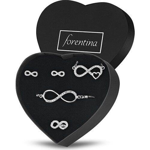 Forentina Silver Plated Infinity Necklace Earring Ring Bracelet Set