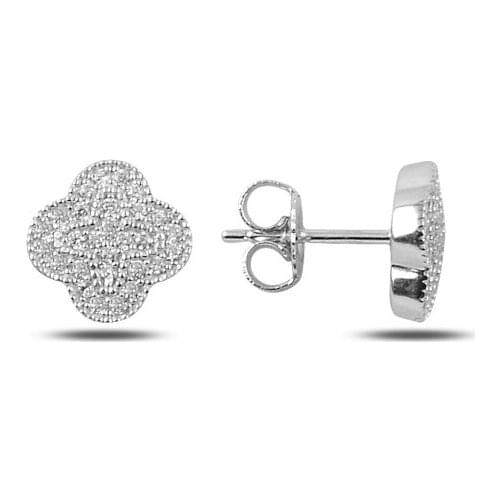 KUTAYDAN Zircon Cubic Zirconia Clover Earrings 925 Sterling Silver