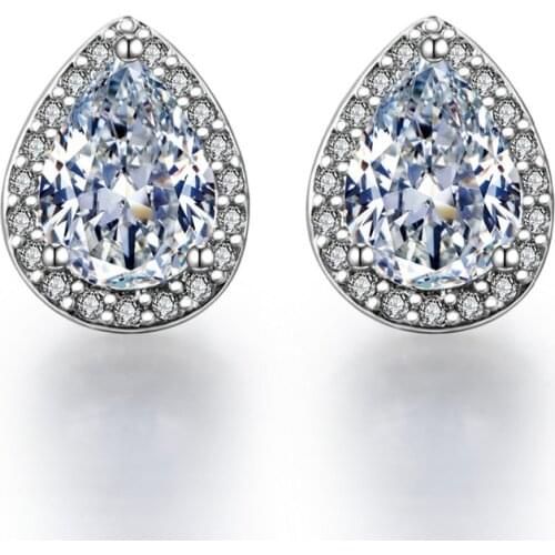 Megin D Silver Plated Luxury Full Zircon Waterdrop Crystal Stud Earrings for Women Wedding Couple Friends Gift Fashion Jewelry