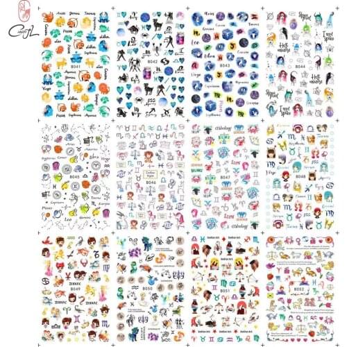 CHNRMJL 12Pcs/Kit 12 Constellation Design Adhesive Nail Sticker Decal Wraps 3D Sticker Slider Tips DIY Nails Art Decoration Tool