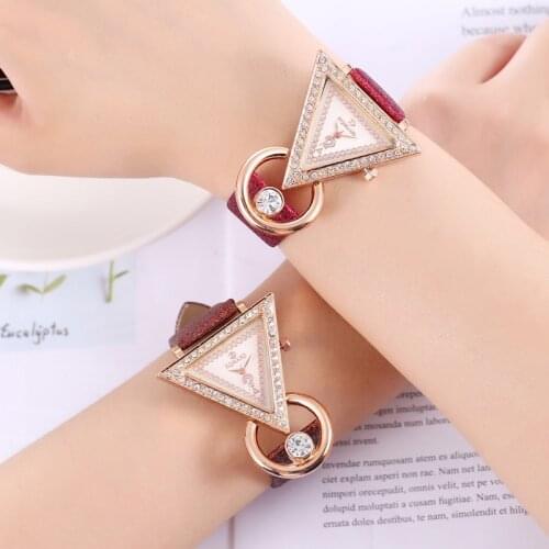 Creative personality high-end diamond-studded triangle womens belt watch