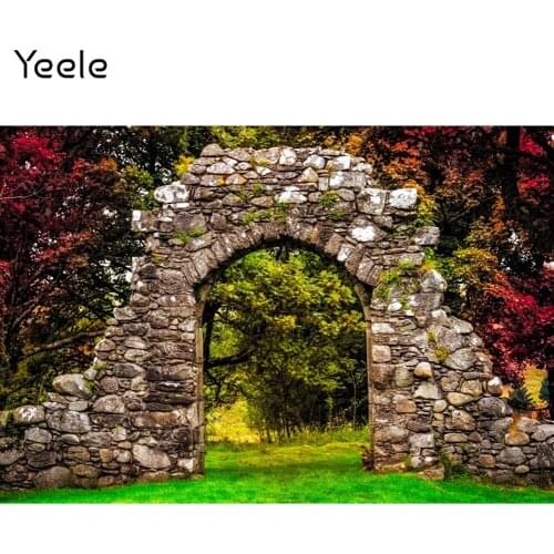 Yeele Autumn Scenery Backdrop Photocall Stone Arch Red Leaves Photographic Baby Shower Background Photography For Photo Studio