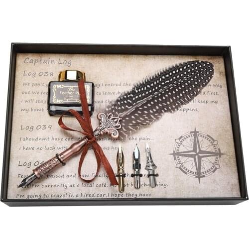 Feather Dip Pen Retro Classical Dip Pen Set Fountain Pens With Replacement Nib And Ink Bottle Stationery Gift Birthday Box
