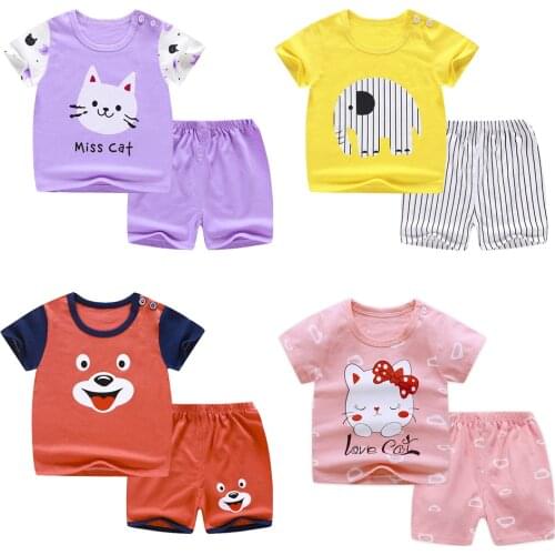 2021 Summer 1-6 Years Old Baby Clothing Set Short Sleeve Cotton Clothes Cartoon Animal Pyjamas Pijamas Set Sleepwear Outfits Set