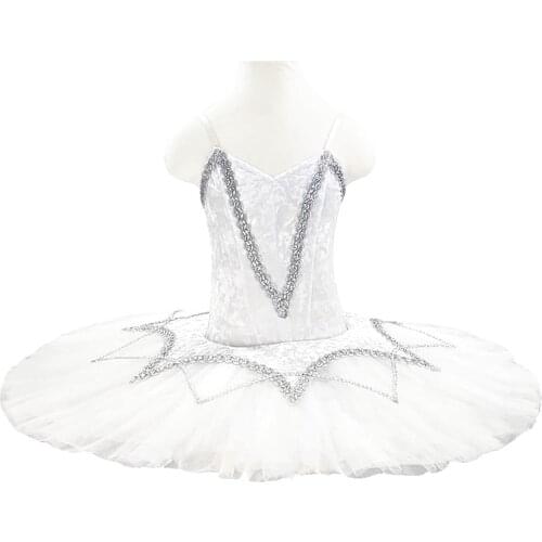 Professional Tutu White Pancake with Silver trims Ballet Tutus Performance Ballet white professional ballet tutu for children