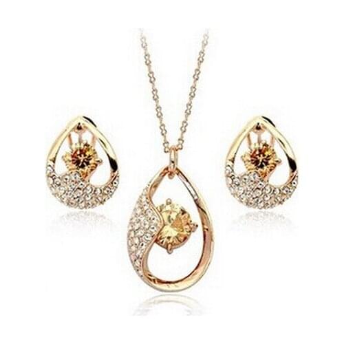 S062 Korean fashion crystal jewely sets Necklace + Earrings Two-piece Set